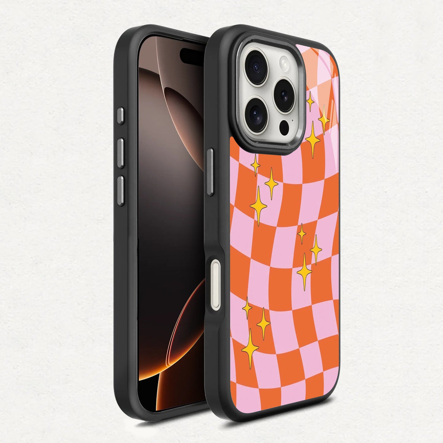 ๐๐งก Pink & Orange Preppy Checkered Retro Phone Case