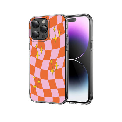 💖🧡 Pink & Orange Preppy Checkered Retro Phone Case